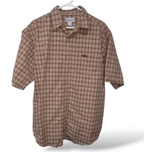 Carhartt Mens Large Shirt Button Down Plaid Short Sleeve Red Brown Cotton